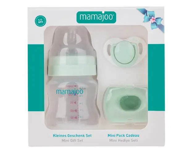Mini Set Biberon 150ml verde, Suzeta si cutie de depozitare MMJ3107, Mamajoo 
