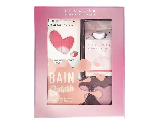 Set Splash Bath, spuma de baie, tableta si inimi efervescente, Strawberry, Inuwet
