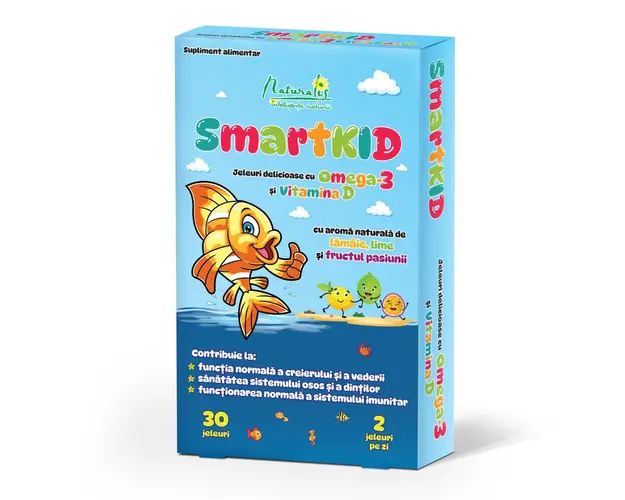 Smartkid cu Omega-3 si vitamina D, aroma fructul pasiunii, 30 jeleuri, Naturalis