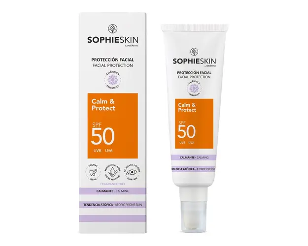 Crema pentru ten sensibil si atopic cu protectie solara SPF 50 Calm & Protect Facial Protection, 50 ml, Sophieskin