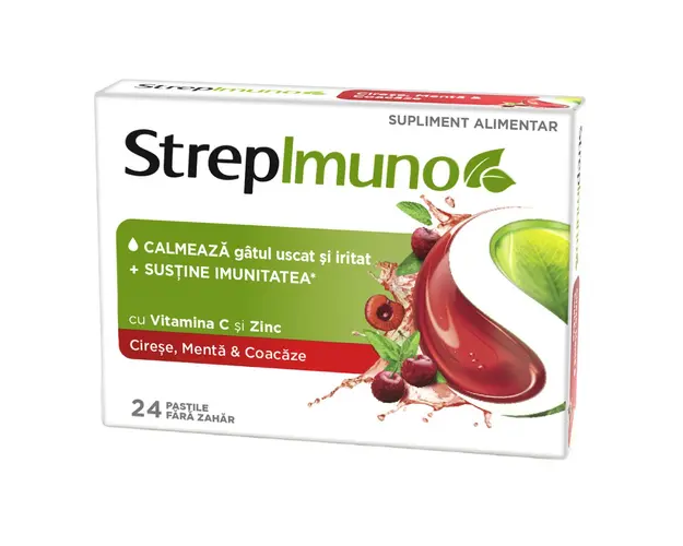 StrepImuno cu cirese, menta si coacaze, 24 pastile de supt, Reckitt