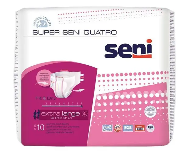 Super Seni Quatro Extra Large 10 Scutece adulti cu sistem inschis