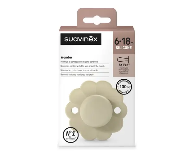 Suzeta fiziologica din silicon Wonder, 6-18 luni, crem, 1 bucata, Suavinex