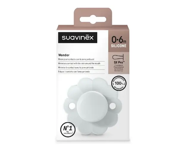 Suzeta fiziologica din silicon Wonder, 0-6 luni, albastra, 1 bucata, Suavinex