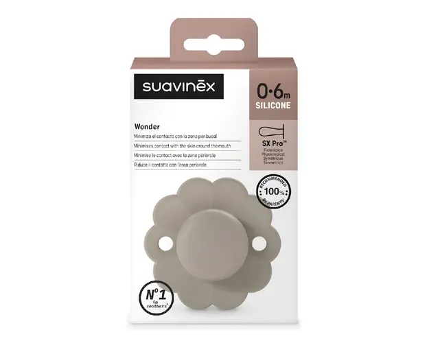 Suzeta fiziologica din silicon Wonder, 0-6 luni, gri, 1 bucata, Suavinex