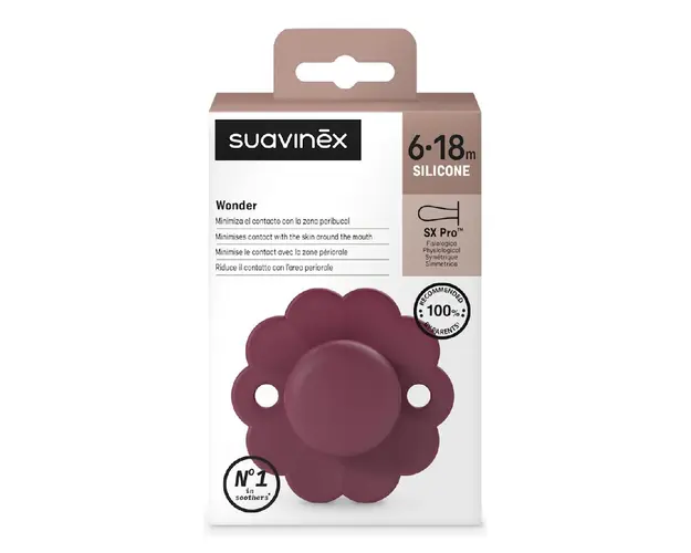 Suzeta fiziologica din silicon Wonder, 6-18 luni, magenta, 1 bucata, Suavinex