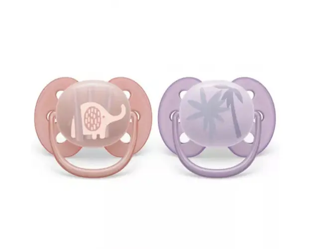 Suzete ultra soft, 0-6 luni, 2 bucati, roz/mov, SCF091/09, Avent