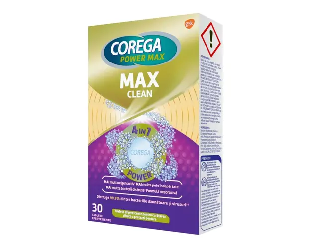 Tablete efervescente Max Clean, 30 tablete, Corega
