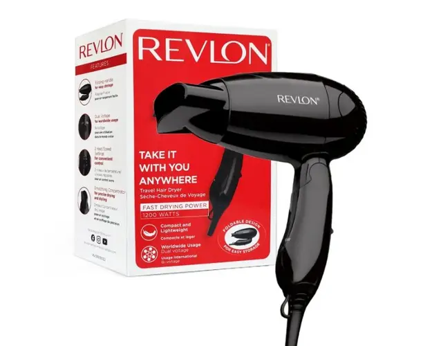 Uscator de par Travel, 2 viteze, 2 trepte de temperatura, Negru, REVLON 