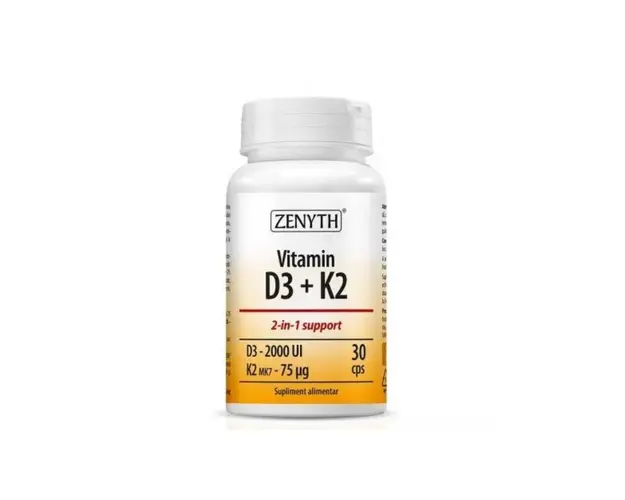 Vitamin D3 2000 UI + K2 75 mcg, 30 capsule, Zenyth