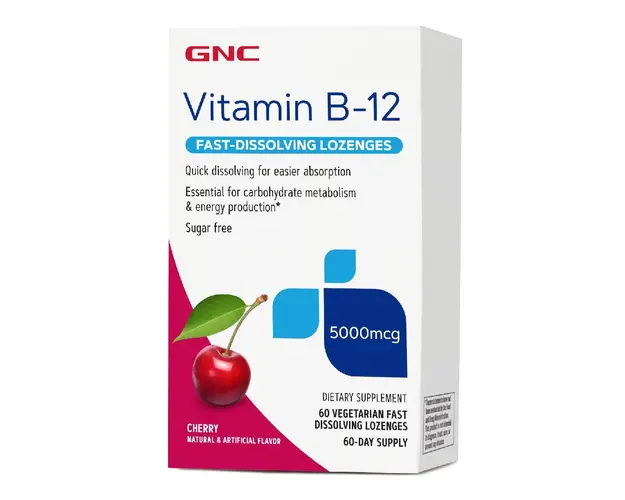 Vitamina B-12 5000 mcg cu cirese, dizolvare rapida, 60 drajeuri, GNC