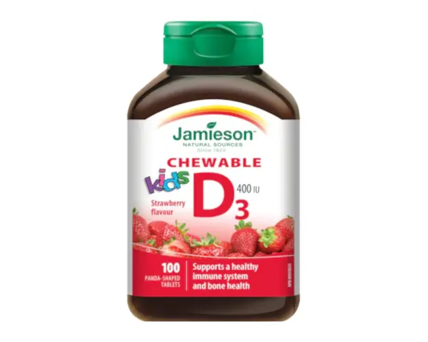 Vitamina D3 400UI kids cu aroma de capsuni, 100 tablete masticabile, Jamieson