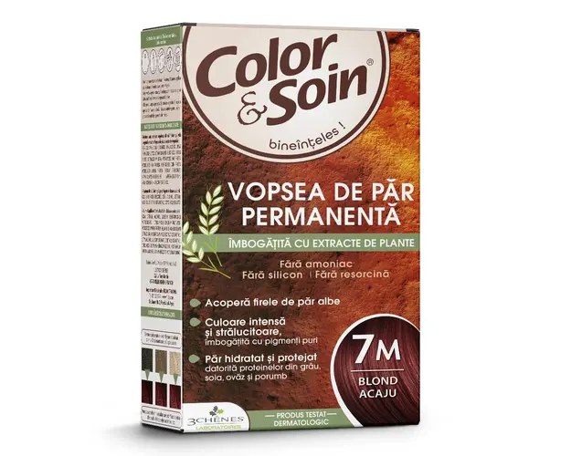 Vopsea de par fara amoniac, fara silicon, blond acaju, 7M, Color & Soin