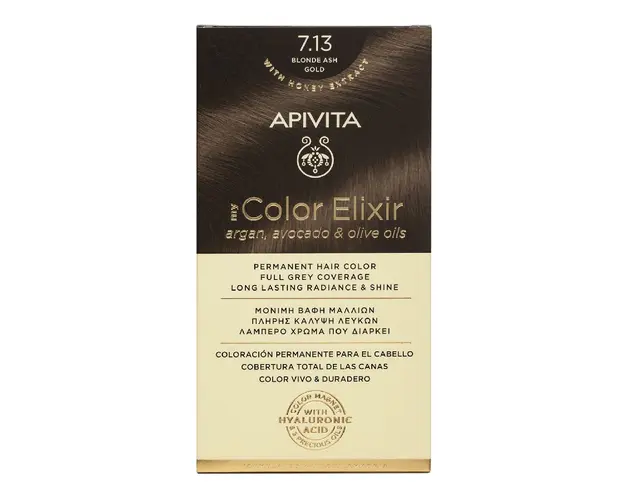 Vopsea de par My Color Elixir, Blonde Ash Gold N7.13, 155 ml, Apivita
