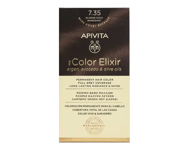 Vopsea de par My Color Elixir, Blonde Gold Mahogany N7.35, 155 ml, Apivita