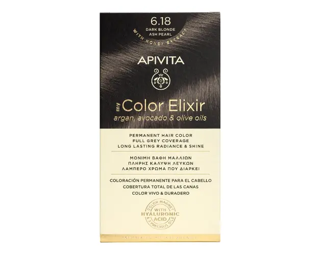 Vopsea de par My Color Elixir, Dark Blonde Ash Pearl N6.18, 155 ml, Apivita