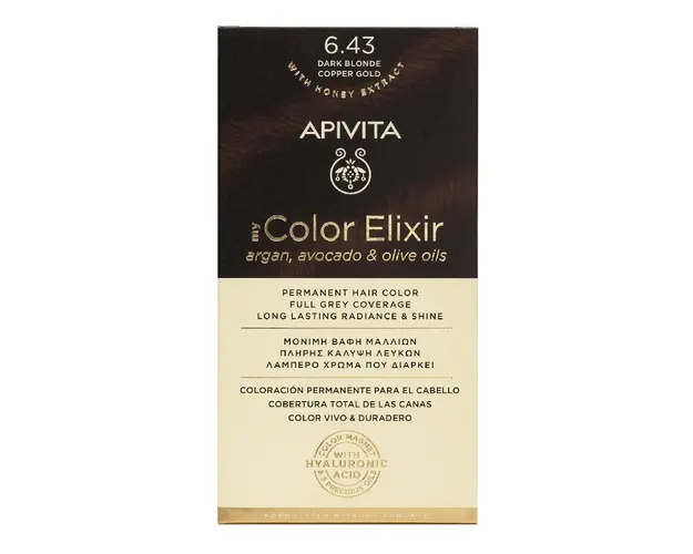 Vopsea de par My Color Elixir, Dark Blonde Copper Gold N6.43, 155 ml, Apivita