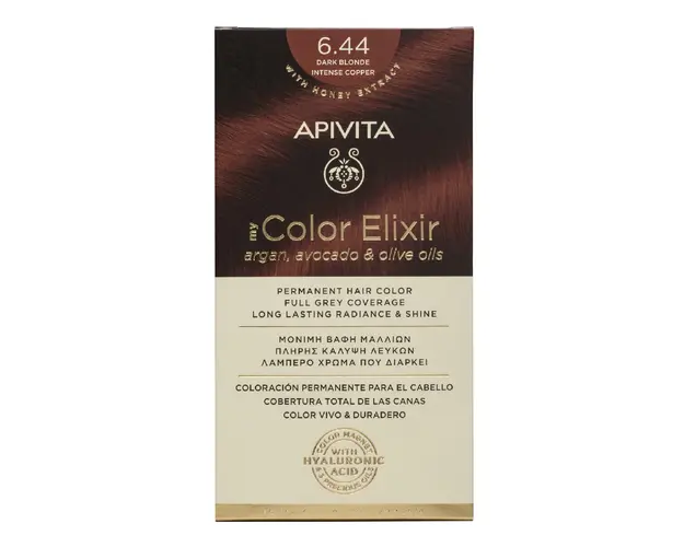 Vopsea de par My Color Elixir Dark Blonde Intense Copper 6.44, 155 ml, Apivita