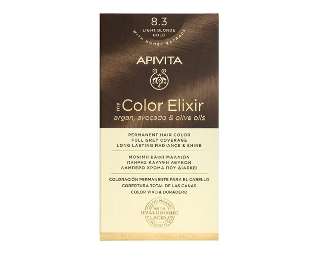 Vopsea de par My Color Elixir, Light Blonde Gold N8.3, 155 ml, Apivita