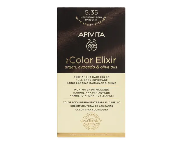 Vopsea de par My Color Elixir, Light Brown Gold Mahogany N5.35, N5.35 ml, Apivita