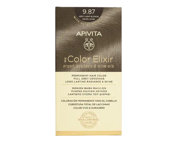 Vopsea de par My Color Elixir Very Light Blonde pearl Sand 9.87, 155 ml, Apivita
