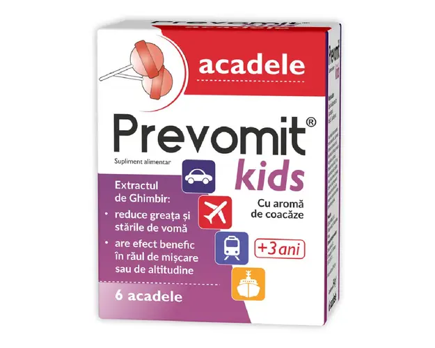 Prevomit kids 3 ani+, 6 acadele aroma coacaze, Zdrovit